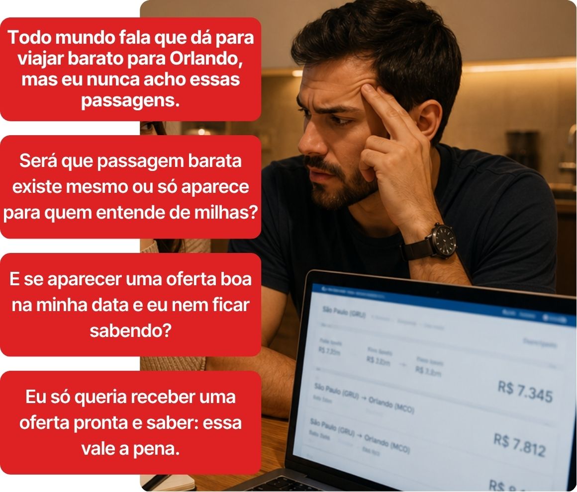 Pensamentos de quem procura passagem barata para Orlando